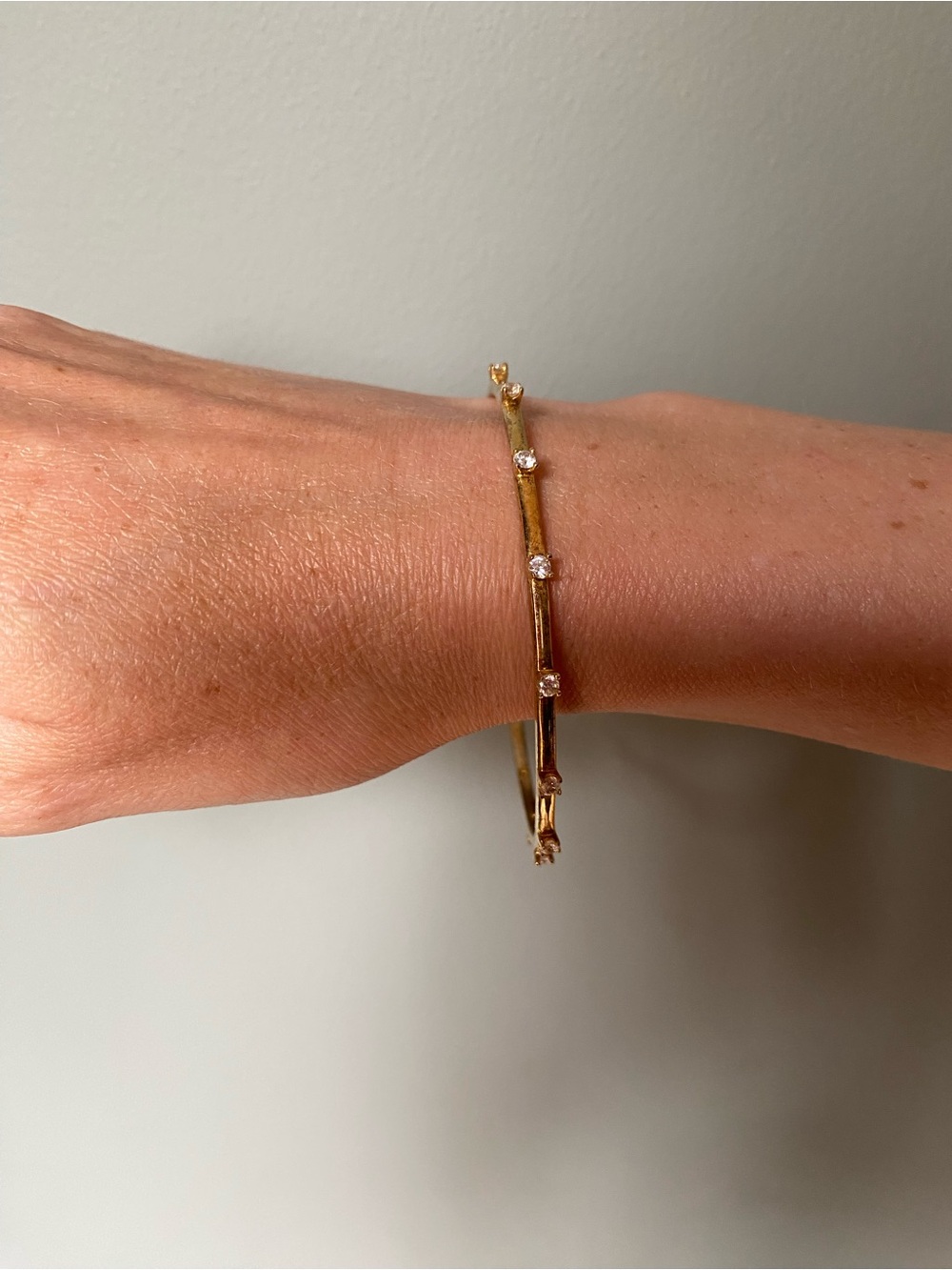 Delicate Gold and Crystal Accent Bangle Bracelet